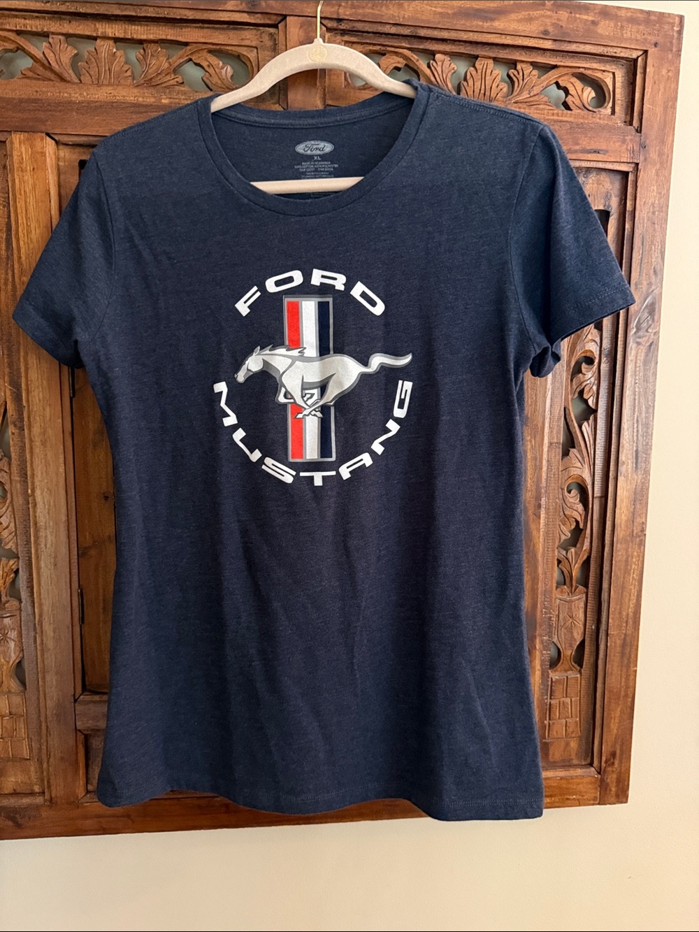 Ford Navy T-Shirt with Red, White & Blue Mustang Emblem